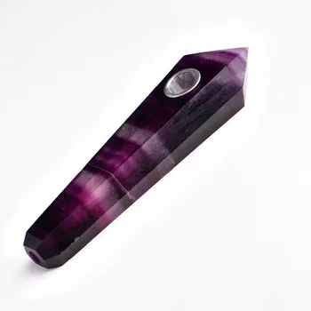 Drop Shipping velkoobchod Přírodní purple fluorit Krystal Kouření Potrubí + filtr křemenný kámen hojení hůlka Doprava Zdarma