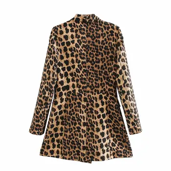 Dvoulůžkový 2020 Vintage Módní Breasted Leopard Blejzr Ženy Kabát Dlouhý Rukáv Zvířecí Vzor Žena Oblek Bundy Svrchní Oblečení Elegantní
