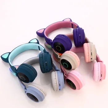 Děti Bluetooth 5.0 Sluchátka LED světlo Kočka Uší, Headset Bezdrátová Sluchátka hi-fi Stereo Bass sluchátka pro mobilní Telefony s mikrofonem