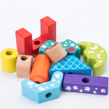 Dětské dřevěné kreativní bloky, den a noc diy skládaný vysoká hračky děti smontované multifunkční stavební bloky