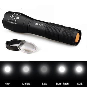 E17 Super Světlé 5 režimů Zoomovatelný XML-T6 LED Svítilna Přenosné Lanterna Vodotěsné Venkovní Pochodeň Světla 3x AAA nebo 18650 pěší Turistika