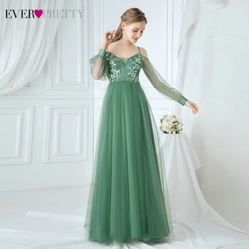 Elegantní Zelená Plesové Šaty Ever Pretty EP00746GB Zdobený Nášivky V-Neck Špagety Popruhy Tyl Party Šaty Vestidos Elegantes