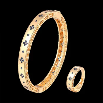 Fateama Jednoduchý Náramek A Prsten, Dámské Šperky Set Řetěz rám s různými barvami zirkon švestka ve tvaru klasické populární šperky