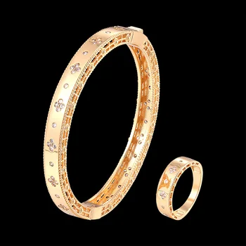 Fateama Jednoduchý Náramek A Prsten, Dámské Šperky Set Řetěz rám s různými barvami zirkon švestka ve tvaru klasické populární šperky