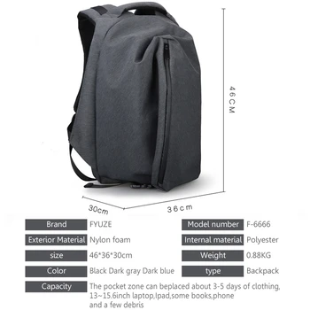 FYUZE Nylon Nepromokavá Cestovní Batohy Muži Sport Bag 15.6 palcový notebook USB Nabíjení Chlapci Školní Taška Anti zloděj Mužského