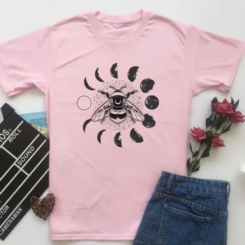 Fáze Měsíce Bee T-Shirt Ženy Vintage Módní Boho Styl Trička Včela Roztomilý Kauzální Krátký Rukáv Tee Ladies Top Estetické Oblečení