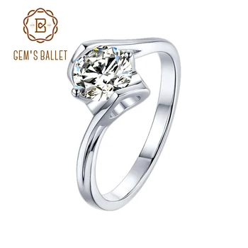 GEM JE BALET 1Ct Moissanite Prsten 925 Sterling Silver Solitaire Diamond Nevěsty Zásnubní Prsten pro Ženy, Svatební Šperky