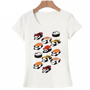 Harajuku Sushi English Bulldog T-Shirt Sushi Knírač t-shirt roztomilé sushi panda design ženy Topy letní dámské ležérní Tričko