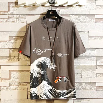 Hot prodej Harajuku Čínském stylu zlaté rybky print pánské tričko Unisex Novinka All-zápas oblečení Svetr trička Tvůrčí vrchol