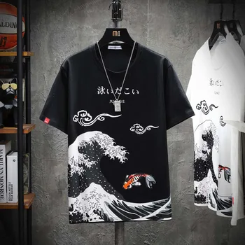 Hot prodej Harajuku Čínském stylu zlaté rybky print pánské tričko Unisex Novinka All-zápas oblečení Svetr trička Tvůrčí vrchol