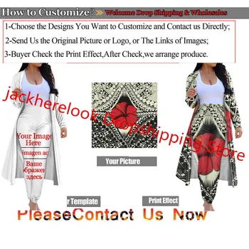 Jackherelook 2 Dílná Sada Ženy Svetr Červený Polynéské Tetování Ibišek Plumeria Designu Značky Skinny Dlouhé Kalhoty, Dva Obleky Oblečení