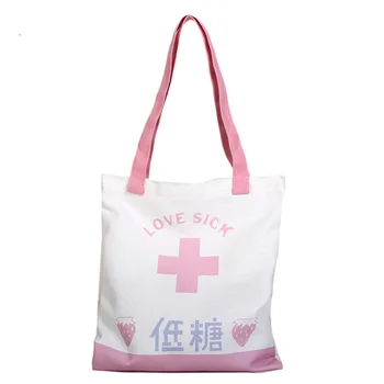 Japonsko Lolita Malé Roztomilé Nákupní Taška Mléko Plátno Tote Bag Vtipné Osobnosti Růžové Ovoce Messenger Tašky Studenti Dívky Bag