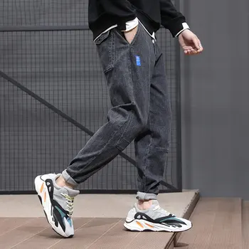 Japonský Módní Muži Džíny Černé Barvy Loose Fit Sestříhané Džínové Harémové Kalhoty Elastický Pás Designer Streetwear, Hip Hop Džíny Muži