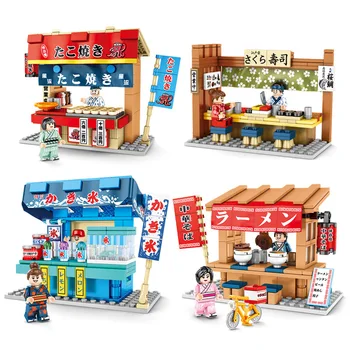 Japonský Styl Mini Street View, Obchod, Obchod, Modely, Vzdělávací Stavební Bloky Hračky pro Děti DIY Dárek k Narozeninám Sembo Malé Cihly