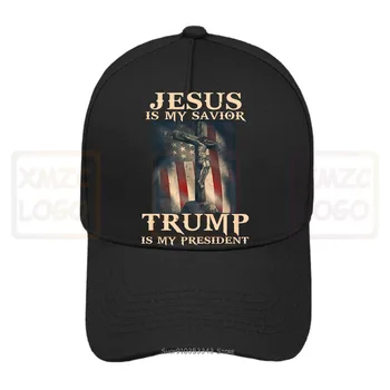Ježíš Je Můj Spasitel Trump Je Můj Prezident American Flag Kšiltovka Černé Bavlněné Tričko Baseball Cap Čepice Ženy Muži