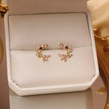 Jižní Korea je nový design, módní šperky vynikající mědí vykládané zirkony věnec list květ samičí malé a univerzální náušnice