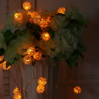 JULELYS LED Světlo Míč thajské lucerny Řetězec Osvětlení Vánoční Věnec Okna Ratanové Koule Světla Pro Dovolenou, Svatební Dekorace
