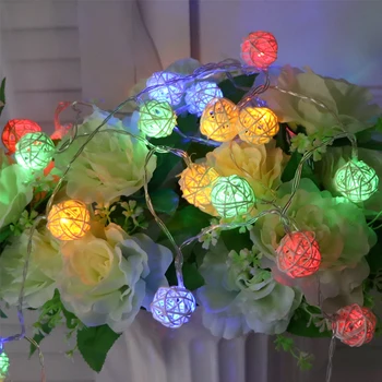 JULELYS LED Světlo Míč thajské lucerny Řetězec Osvětlení Vánoční Věnec Okna Ratanové Koule Světla Pro Dovolenou, Svatební Dekorace