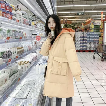 Kabát Bavlna čalouněný Bunda dámská Korean Volné Zimní Bundy s Kapucí Kabáty Zimní Kabát Bundy 2020 Dámské Oblečení b566