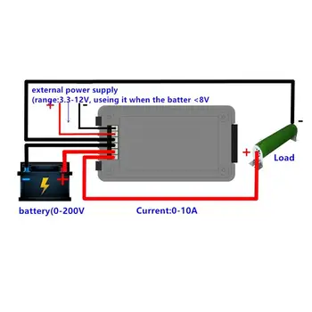 Kapacita baterie Tester Coulometer 0-200V 0-10A, 0-2000W Voltmetr Ampérmetr Napětí Proud Odpor Kapacita Energie Power Meter