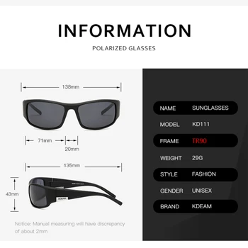 KDEAM Značka Pánské Polarizační sluneční Brýle TR90 Obdélník Povlak Řidičské Brýle Sportovní Brýle Gafas De Sol