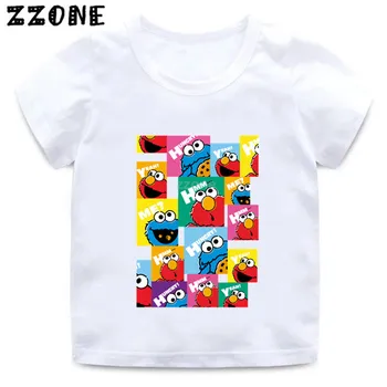 Kluci a Holky, Sesame Street Karikatura Tisk T košile Děti, Cookie Monster a Elmo Legrační Oblečení Dětské Letní tričko,HKP5255