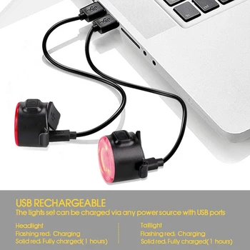 Kolo kolo Světlo USB Dobíjecí LED Set Hory Cyklu Přední Zadní Světlomet Světlomet Svítilna s 6 Režimy Osvětlení