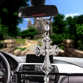 Kovové A Crystal Diamond Kříž Ježíše Křesťanské Auto Zpětné Zrcátko, Auto Přívěsek Visí Car Styling Příslušenství Auto Dekorace
