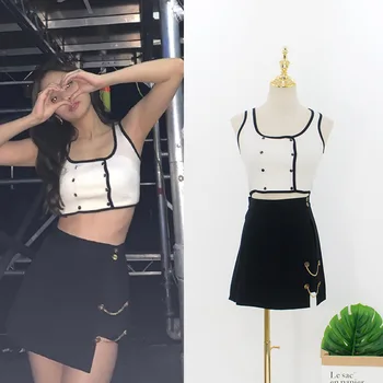 Kpop Seo, Ano Ji IU Lee Ji Eun streetwear Party sexy dvoudílné sukni a tričko sada ženy módní letní crop top a sukně set