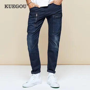KUEGOU 2020 Podzim Bavlna Cargo Skinny Džíny Mužů Streetwear Značky Slim Fit Denim Kalhoty Pro muže Hip Hop Stretch Kalhoty 2938