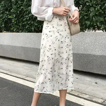 Květinové sukně letní korejské Ženy Ležérní vysokým pasem Sukně Streetwear Šňůrky Elastickým Pasem Midi Sukně