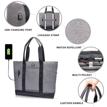 Laptop Tote Bag 15.6 Palcový Velký Kufřík s USB Nabíjecí Port, Vodu Odpuzující Ženy Lady Elegantní Kabelka pro firmy/Školy