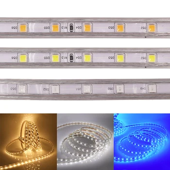 LED Pás 220V SMD 5050 Flexibilní Světlo 60Leds/m Vodotěsné Led Pásky Led Světlo Proužek S Power Plug Bílá/Teplá Bílá/Modrá