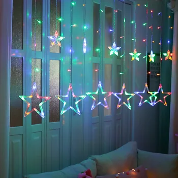 Led Pětiúhelníkové Hvězda Opony Lampa Solární Energie Venkovní Vodotěsné Dekorativní String Barva Blikající Led Vánoční Strom Dekorace