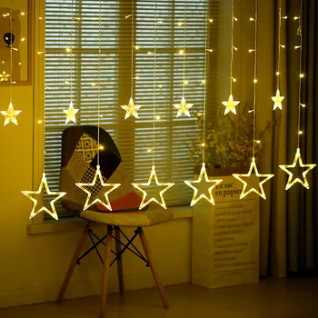Led Pětiúhelníkové Hvězda Opony Lampa Solární Energie Venkovní Vodotěsné Dekorativní String Barva Blikající Led Vánoční Strom Dekorace