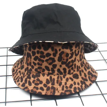 Leopard reverzibilní kbelík klobouk Pro Ženy Tištěné Rybaření Žena Cap Venkovní pěší Turistika Rybáři Sluneční Klobouk Jarní Letní Plážové Panama