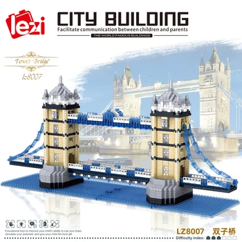Lezi 8007 Světové Architektury London Tower Bridge 3D Model DIY Mini Diamond Bloky, Cihly, Stavební Hračky pro Děti bez Krabice