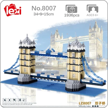 Lezi 8007 Světové Architektury London Tower Bridge 3D Model DIY Mini Diamond Bloky, Cihly, Stavební Hračky pro Děti bez Krabice