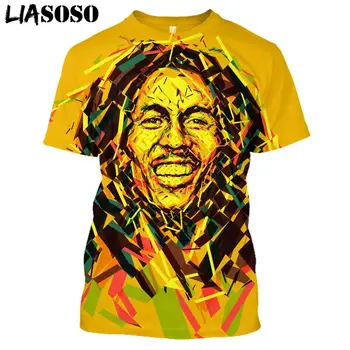 LIASOSO Bob Marley Anime T-shirt 3D Tisk Muži, Ženy, Hudba Rapper Oblečení, Letní Móda Krátký Rukáv Tee Hip Hop Žluté Topy