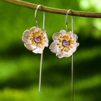 Lotus Zábavné Chvíle Kvetoucí Sasanky Květina Houpat Náušnice Real 925 Sterling Silver Ručně vyráběné Jemné Šperky Náušnice pro Ženy