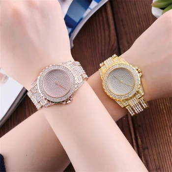 Luxusní diamant-hustě oceli hodinky kapela high-end módní Pár hodinky quartz hodinky továrna velkoobchod HIP HOP Náramkové Hodinky