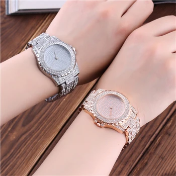 Luxusní diamant-hustě oceli hodinky kapela high-end módní Pár hodinky quartz hodinky továrna velkoobchod HIP HOP Náramkové Hodinky