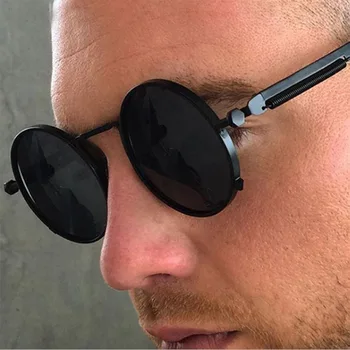 Luxusní Značkové Sluneční Brýle Steampunk Muži 2021 Trend Kovový Ovladač Brýle Mužské Nové Klasické Kulaté Sluneční Brýle Vintage Odstíny Pro Muže