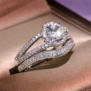 Luxusní Žena Crystal Bílý Zirkon Kámen Prsten Stříbrné Barvy Zásnubní Prsten Vintage Svatební Svatební Prsteny Pro Ženy