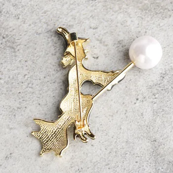 Madrry Legrační Čarodějnice Koště Koště Tvar Simulované Pearl Brože Smaltované Šperky Pro Ženy, Děti, Šátek, Svetr Klipy Pin Příslušenství