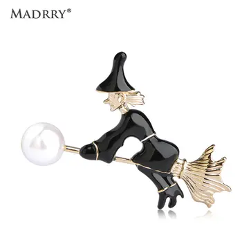 Madrry Legrační Čarodějnice Koště Koště Tvar Simulované Pearl Brože Smaltované Šperky Pro Ženy, Děti, Šátek, Svetr Klipy Pin Příslušenství