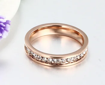 Meaeguet 4mm Široký Módní party prsteny pro ženy z nerezové oceli rose Gold Barevné kroužky s vysokou kvalitou, CZ Kámen