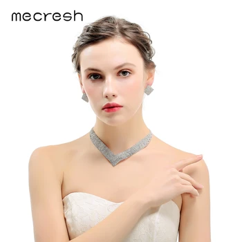 Mecresh Luxusní Klasické Crystal Svatební Šperky Set pro Ženy Jasné Drahokamu Svatební Náramky Náhrdelník Sady 2018 TL475+SL341