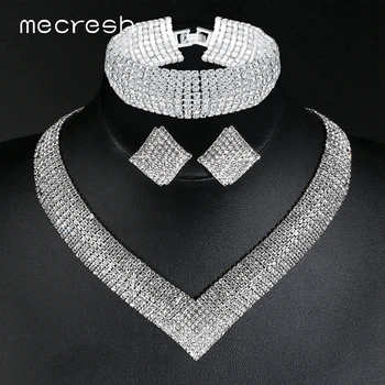 Mecresh Luxusní Klasické Crystal Svatební Šperky Set pro Ženy Jasné Drahokamu Svatební Náramky Náhrdelník Sady 2018 TL475+SL341