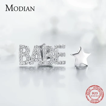 Modian Hot Prodej Real 925 Sterling Silver BABE Hvězdy Stud Náušnice Módní Zlaté Barvě Crystal Náušnice Pro Ženy Stříbrné Šperky